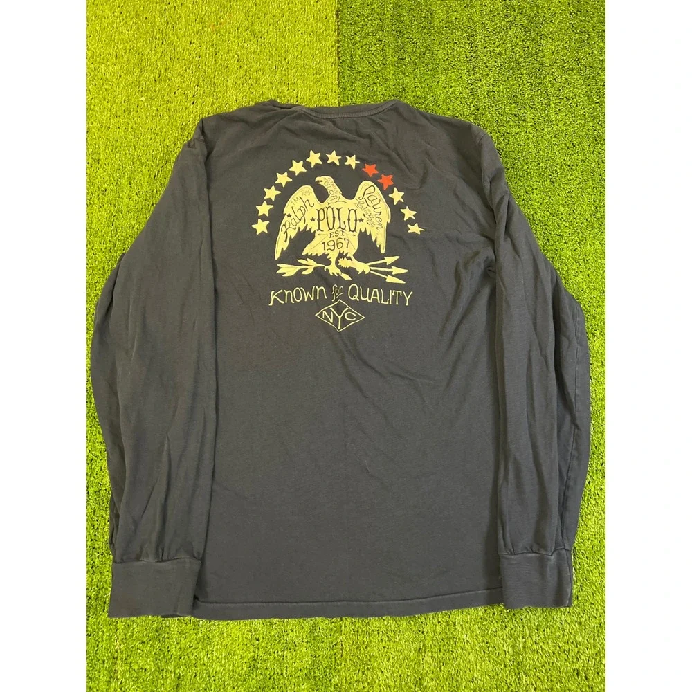 Polo Ralph Lauren Mens‎ Long Sleeve Pocket T-Shirt Blue Eagle Big Logo Large